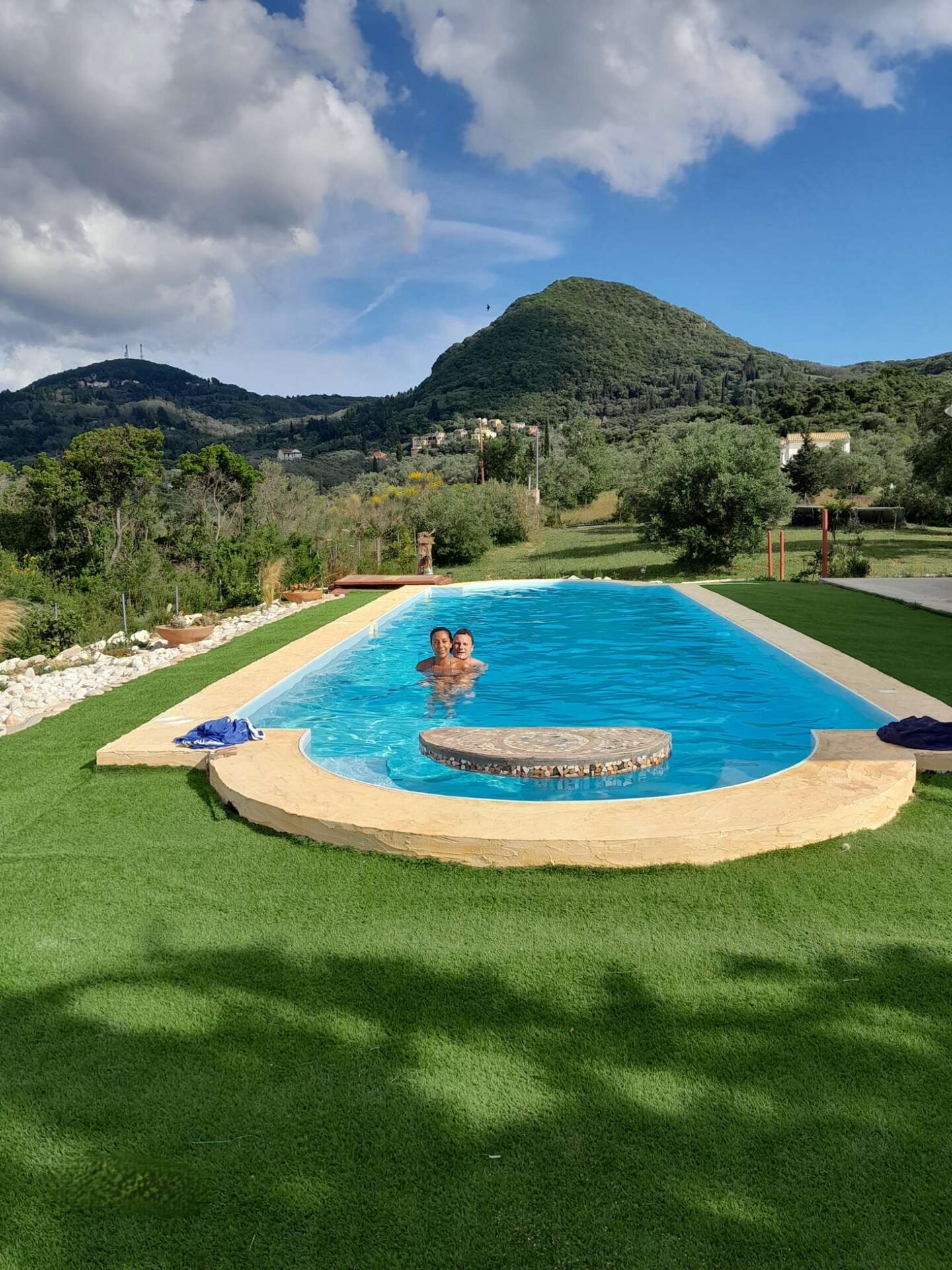 enjoying a swim in the pool at the Lodge, Corfu